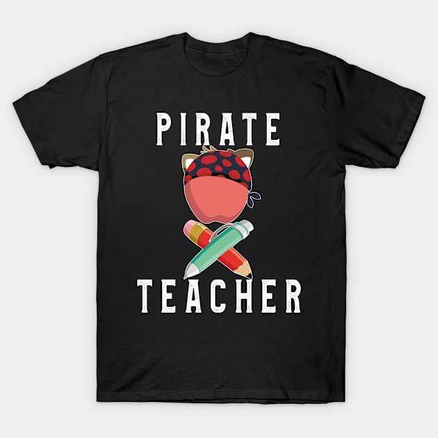 Funny Pirate Teacher Halloween book apple and hat teachers gift T-Shirt by kaza191